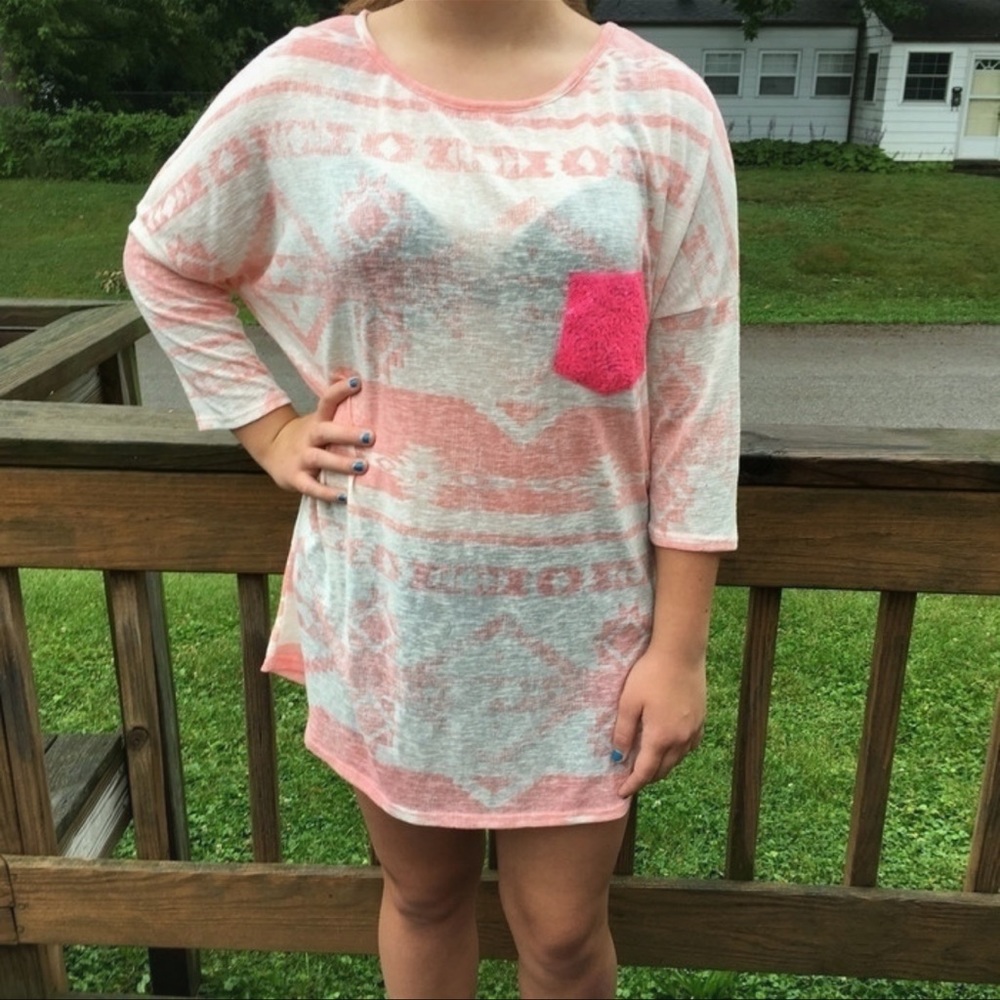 Southwest Print Pink Sequin Pocket Slub Sweater SZ 3X! NEW!
